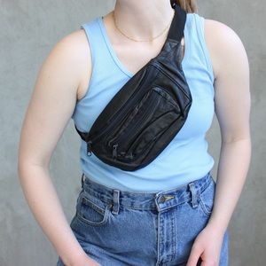 Black Faux Leather Vintage Fanny Pack